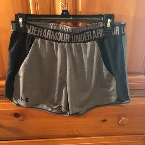 Gray and black Under Armour loose fit shorts